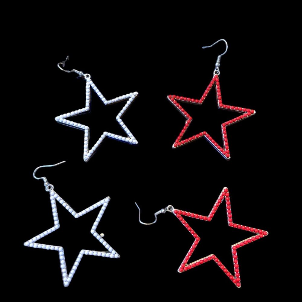 2 Pair of Stars Earrings for Mix & Match 4th of July, USA, Rodeo, Astronomy